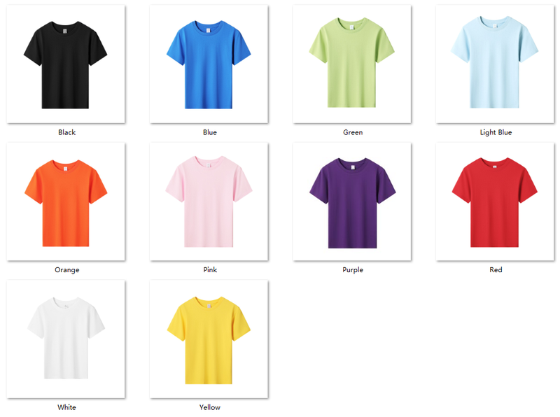 Custom Kids 100% Cotton T-Shirt – Premium 180gsm Youth Team Tee Color Sheet