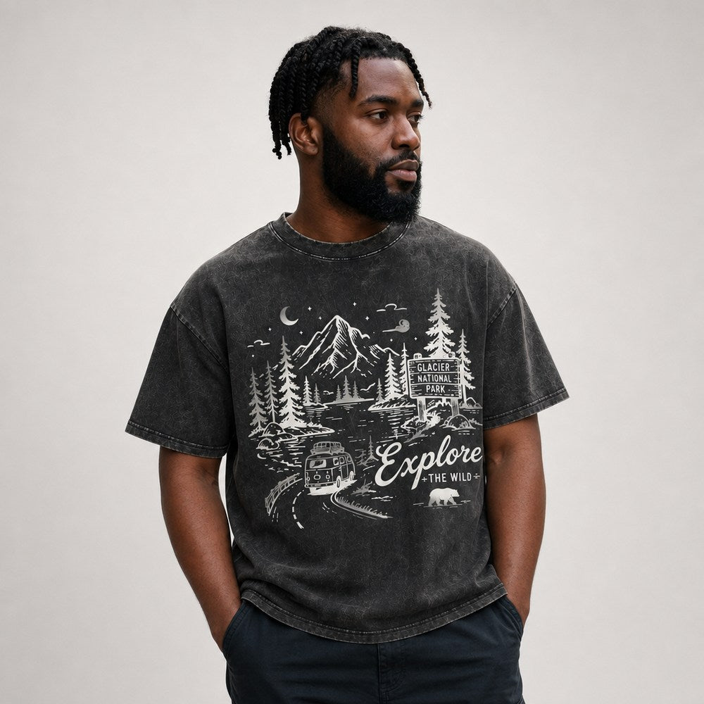 Explore The Wild Glacier National Park Camper Van Graphic Apparel Collection