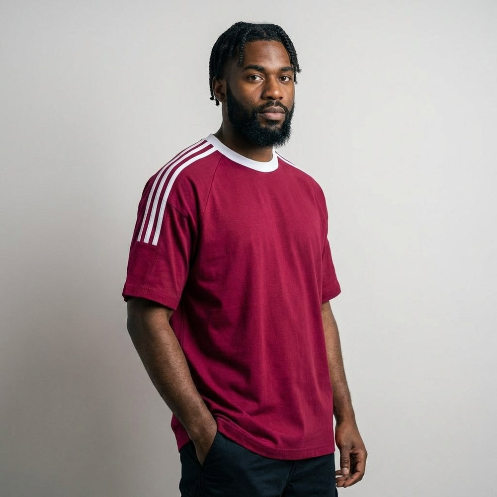 Custom Drop-Shoulder 3-Stripe T-Shirt | 100% Cotton Team Merch - MintiClothing
