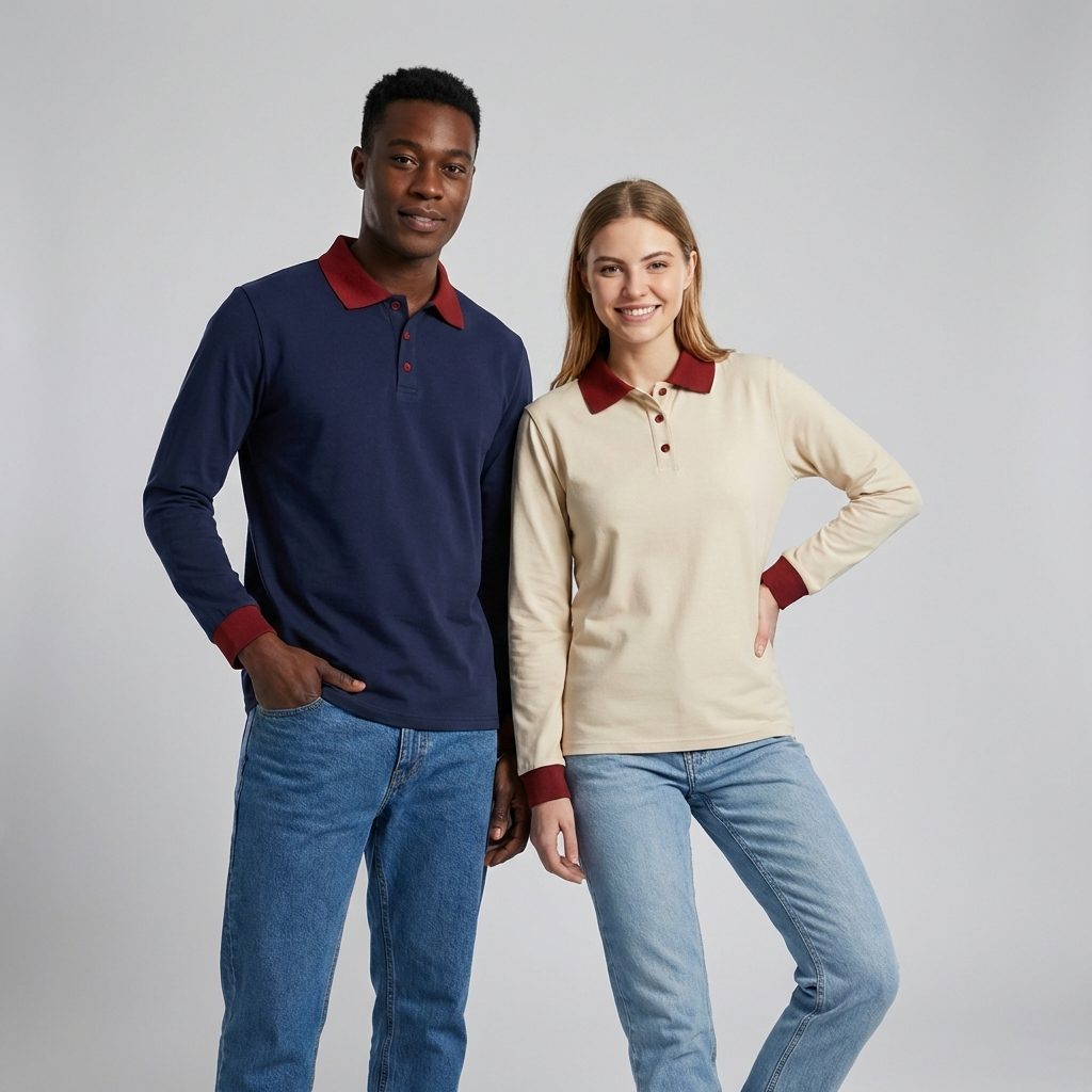 Premium Custom Long Sleeve Polo – Cotton-Feel Polyester Team Uniform & Workwear