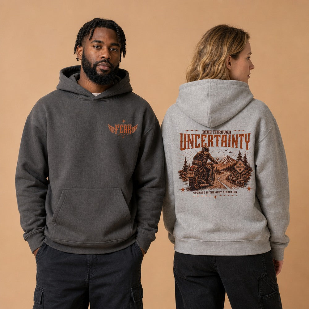 Ride Through Uncertainty Biker Graphic Apparel Collection