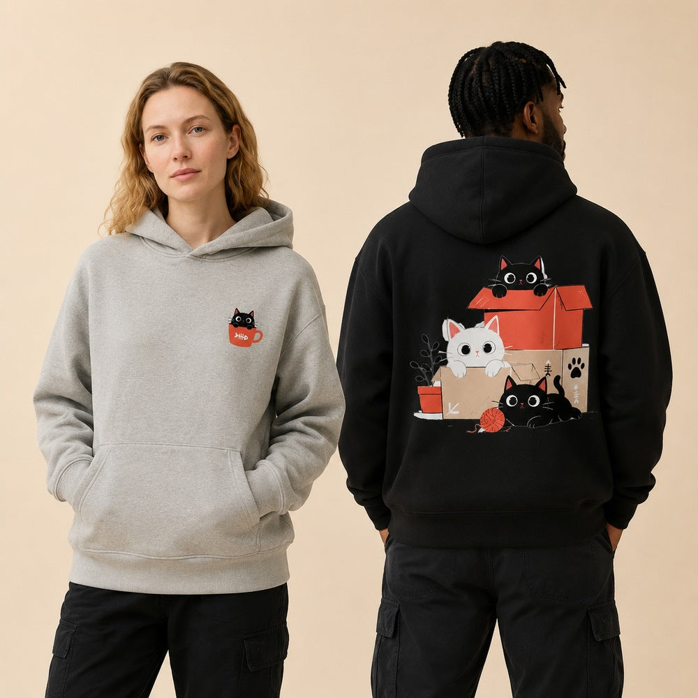 Curious Cartoon Cats Kawaii Graphic Apparel Collection