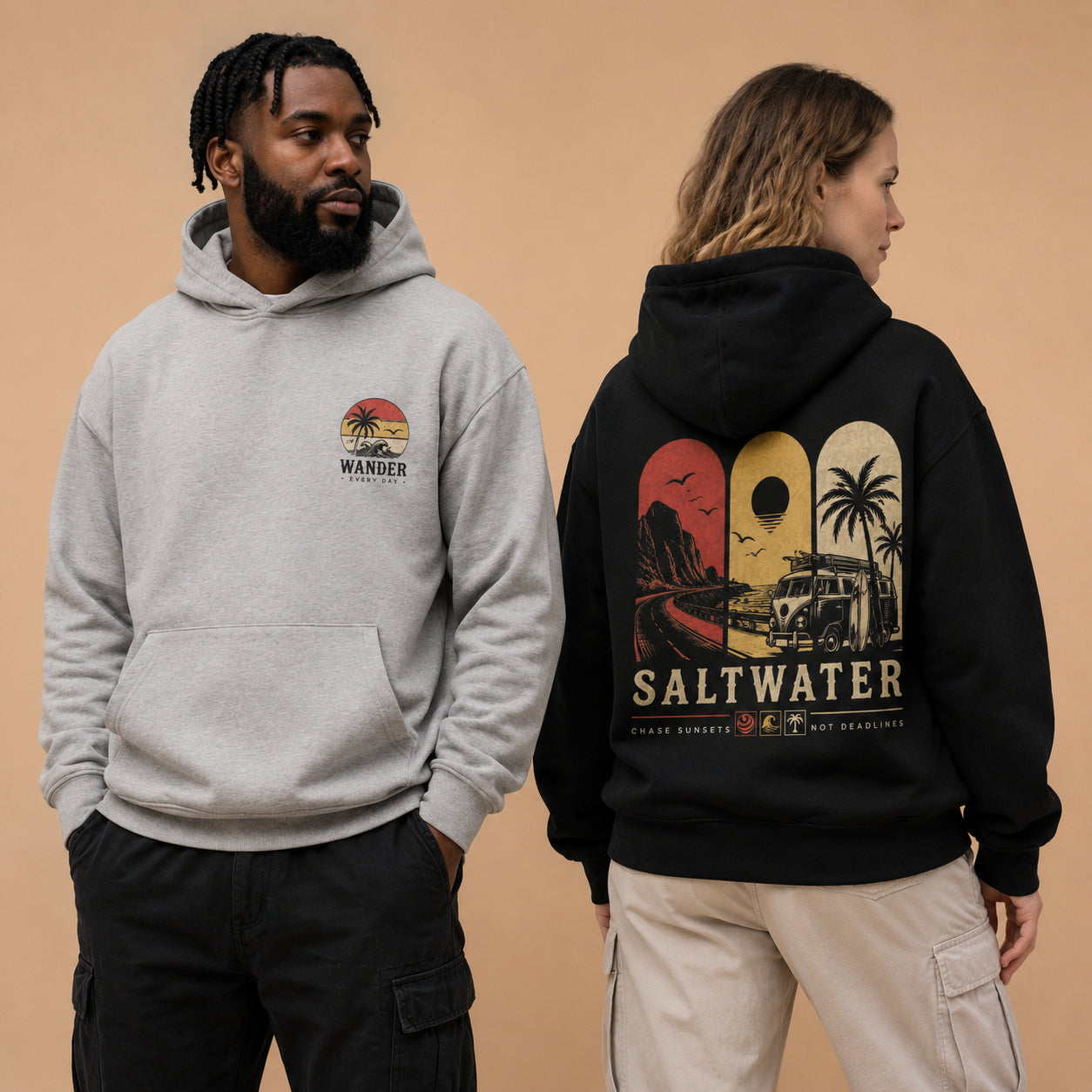 Saltwater Wanderer Retro Surf Graphic T-Shirts and Hoodies