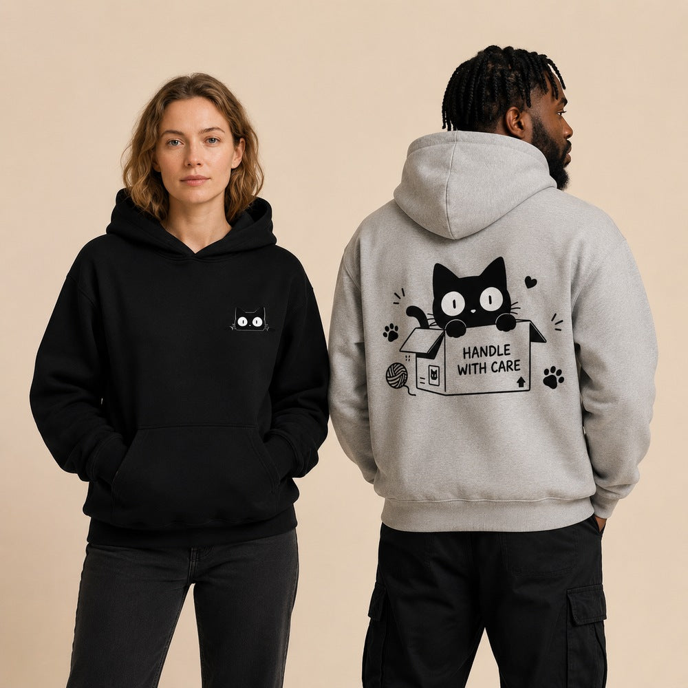 Handle With Care Cat Kawaii Graphic Apparel Collection