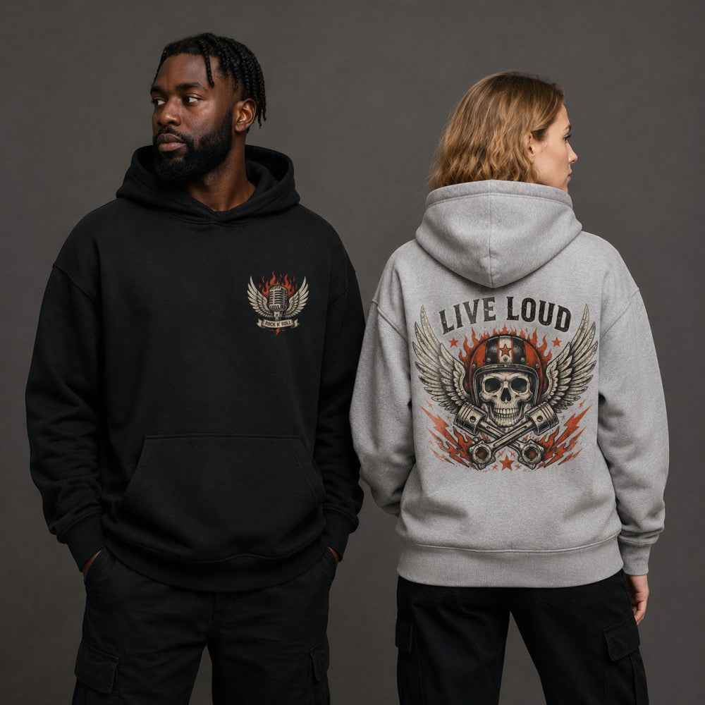 Live Loud Rock N Roll Biker Graphic T-Shirts and Hoodies
