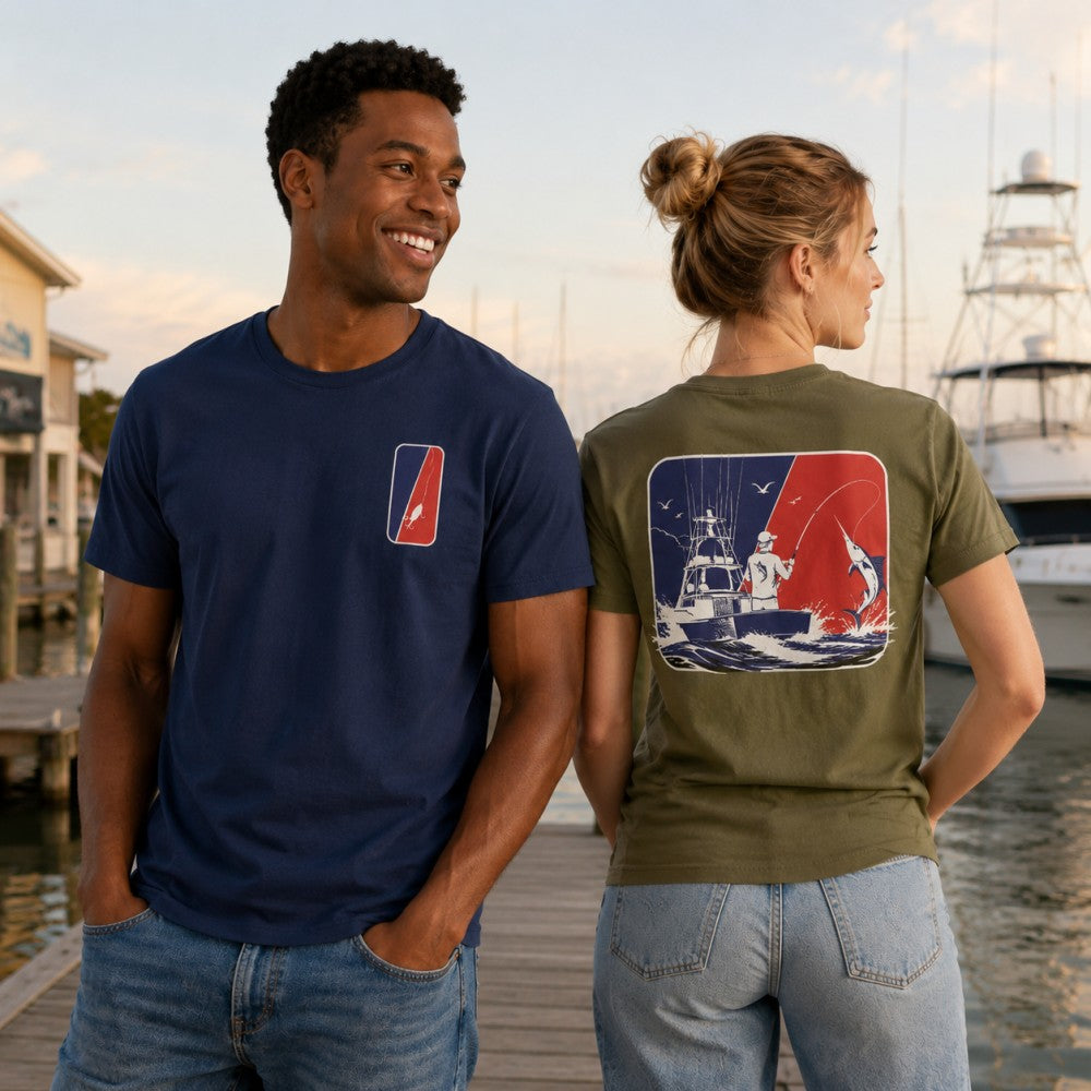 Marlin Sport Fishing Retro Coastal Graphic Apparel Collection