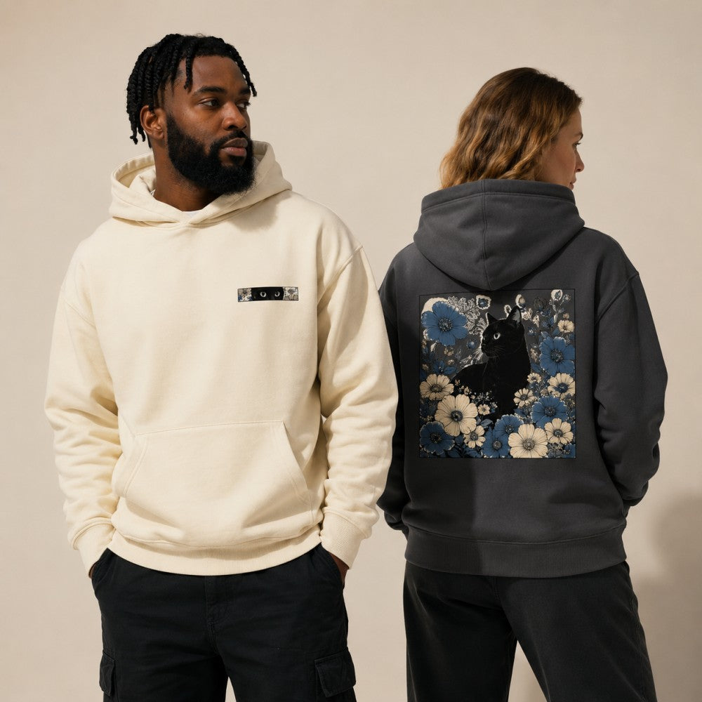 Midnight Botanical Cat Graphic Apparel Collection (T-Shirts & Hoodies)