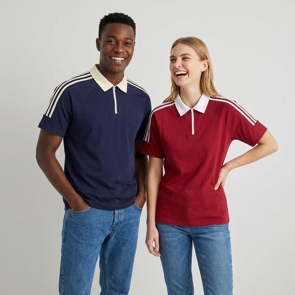 Custom Quarter-Zip Polo Shirt | 100% Cotton 3-Stripe Team Apparel
