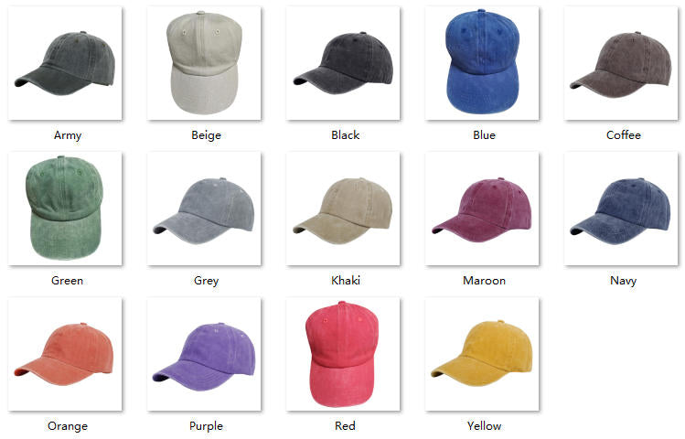 Custom Pigment Dyed Washed Cotton Cap – Vintage Dad Hat for Teams Color Sheet