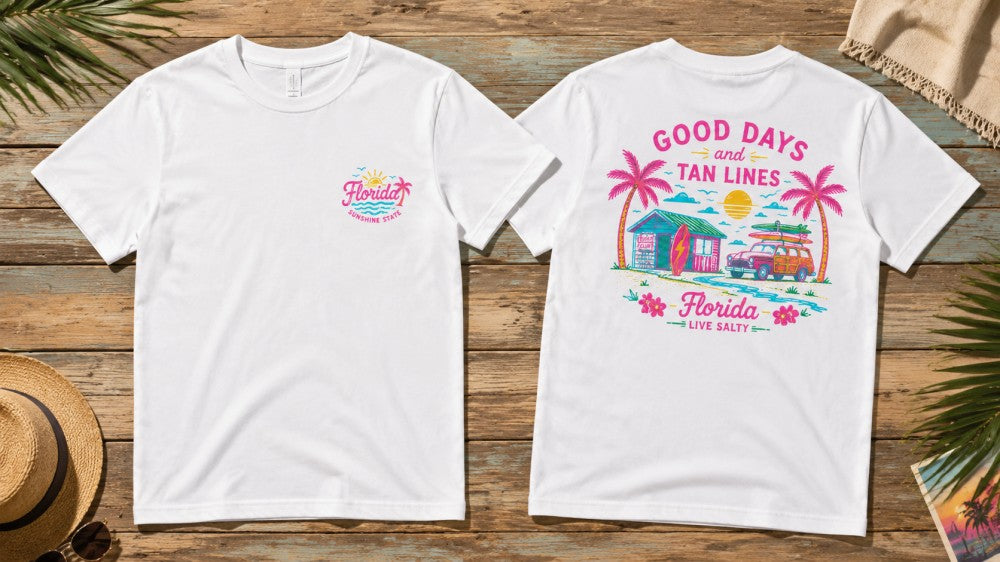 Florida Live Salty Retro Surf Vacation Graphic T-Shirts and Hoodies