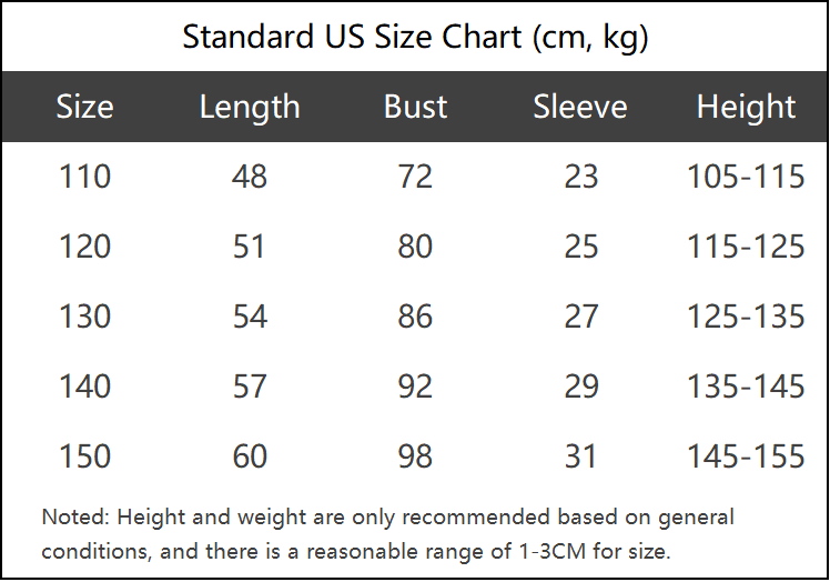 Kids 3-Stripe Ringer Tee | 200g Combed Cotton | Custom Team Apparel Size Chart