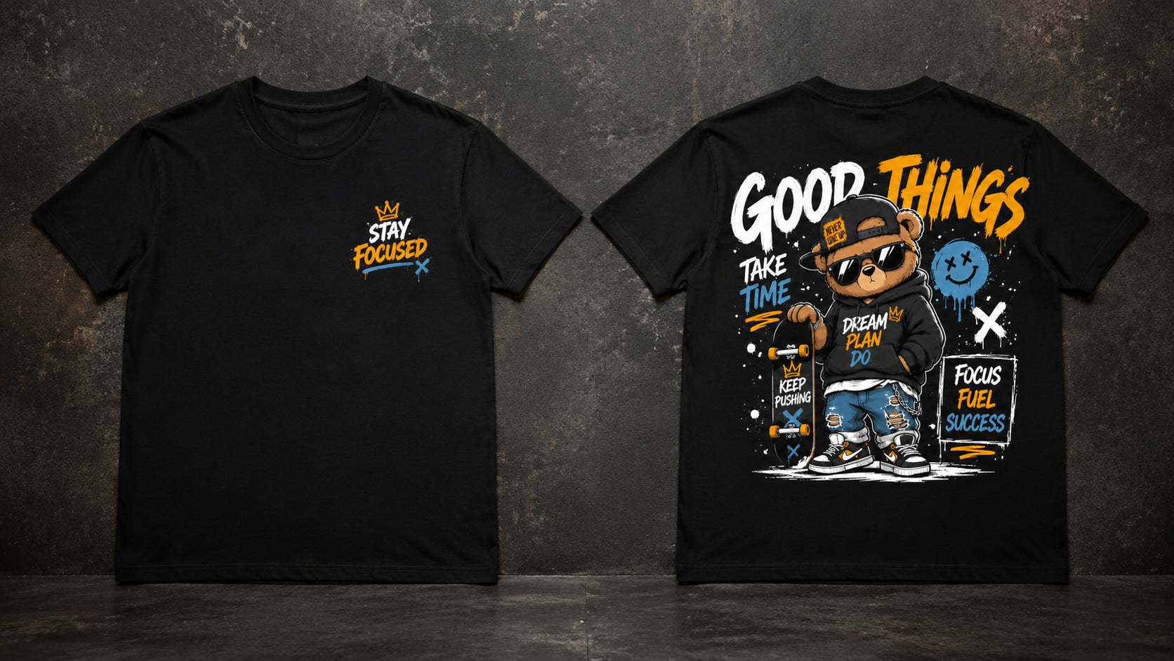 Teddy Bear Stay Focused Streetwear Graphic Apparel Collection