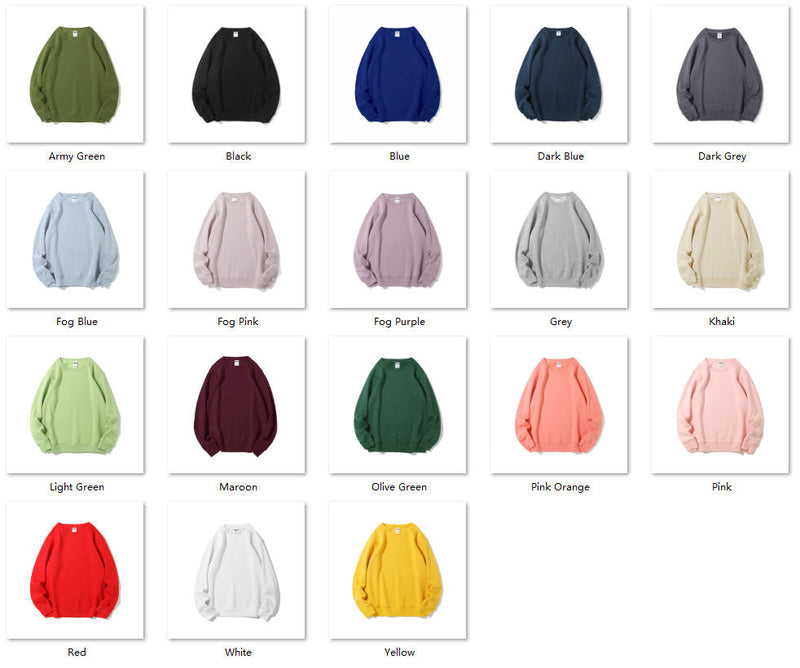 Premium Heavyweight Custom Crewneck - 350gsm Soft Velvet Fleece for Teams & Brands Color Sheet