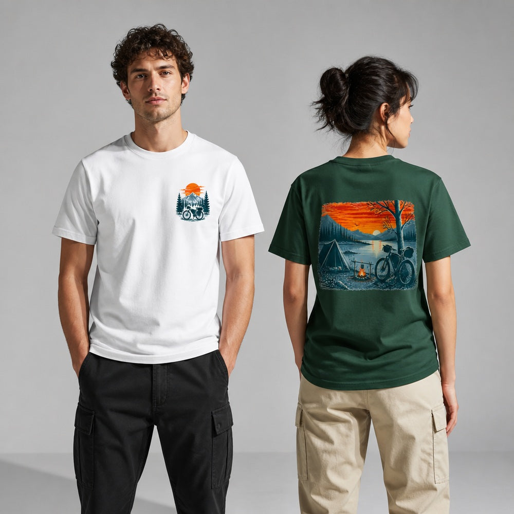 Bikepacking Sunset Campfire Vintage Graphic Apparel Collection
