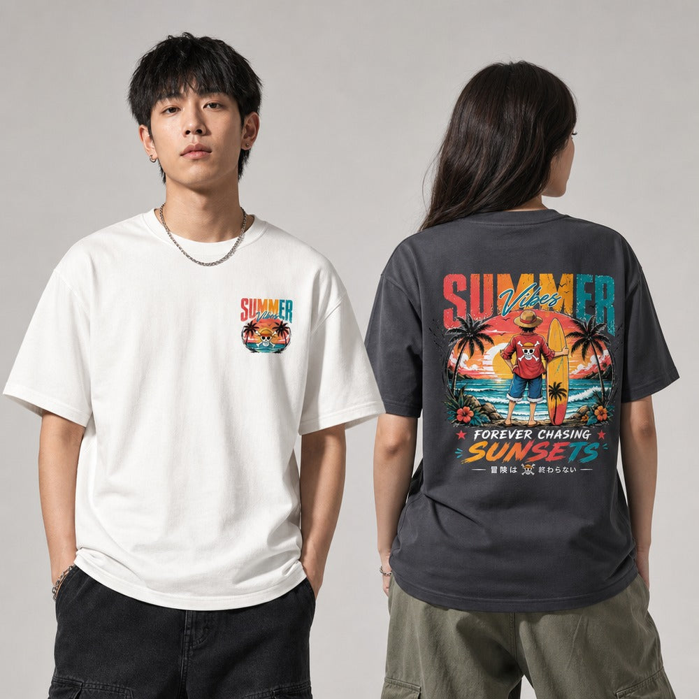 Summer Vibes Sunset Surf Anime Beach Graphic Apparel Collection