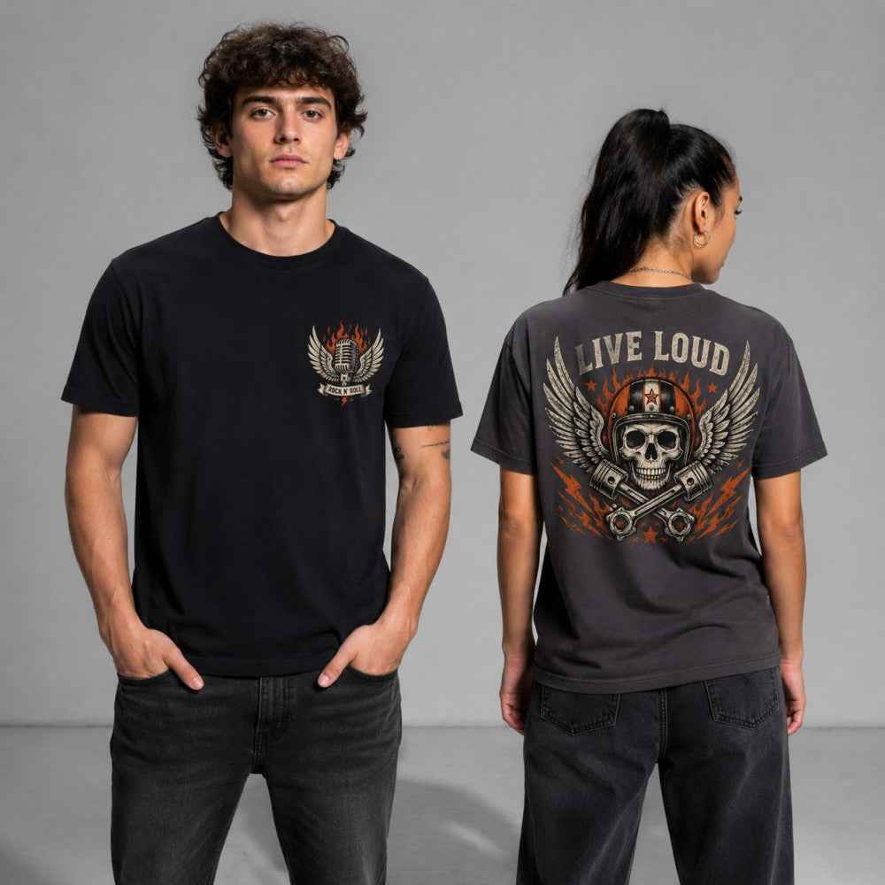 Live Loud Rock N Roll Biker Graphic T-Shirts and Hoodies