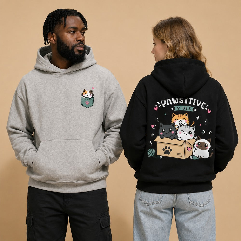 Pawsitive Vibes Kawaii Cat Graphic T-Shirts and Hoodies