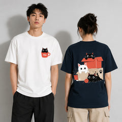 Curious Cartoon Cats Kawaii Graphic Apparel Collection