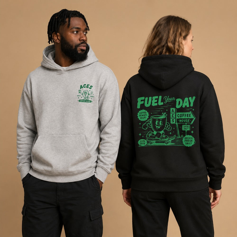 Aces Coffee House Retro Mascot Graphic Apparel (T-Shirts and Hoodies)