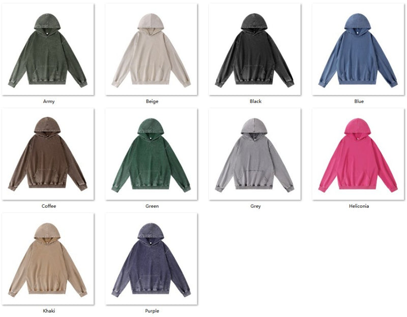 Vintage Acid Washed Heavyweight Hoodie | Retro Distressed Cotton Pullover Color Sheet