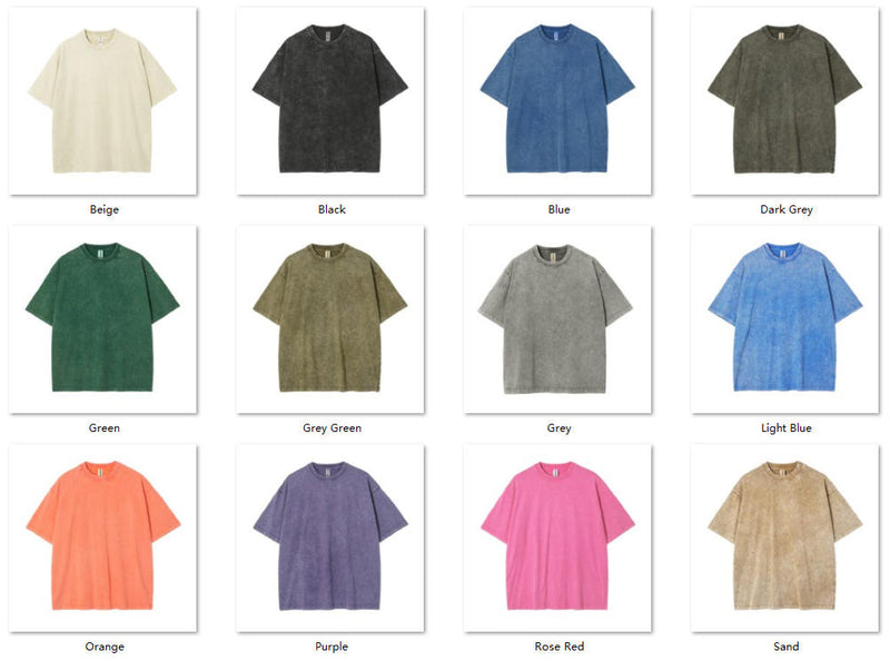Custom Acid Wash Oversized Tee | 250gsm Heavyweight Cotton | Streetwear Fit Color Sheet
