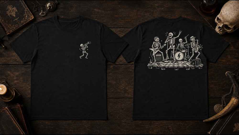 Skeleton Rock Band Graphic Apparel Collection (T-Shirts and Hoodies)