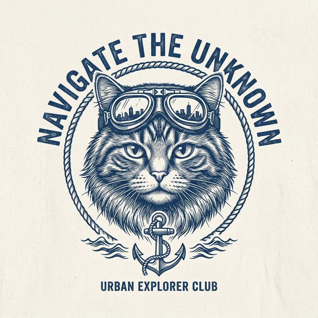 Urban Explorer Feline Navigate the Unknown Graphic