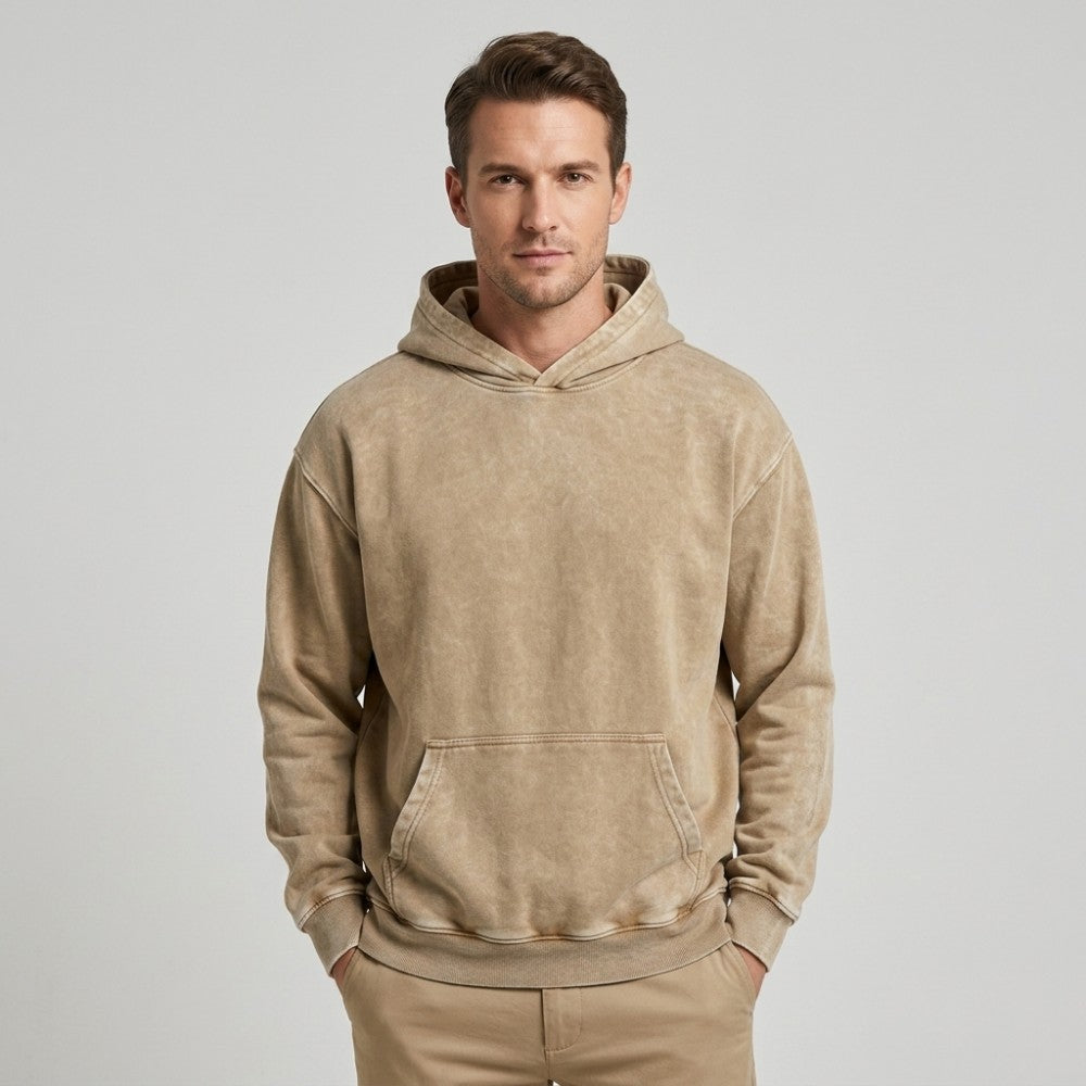 Vintage Acid Washed Heavyweight Hoodie | Retro Distressed Cotton Pullover
